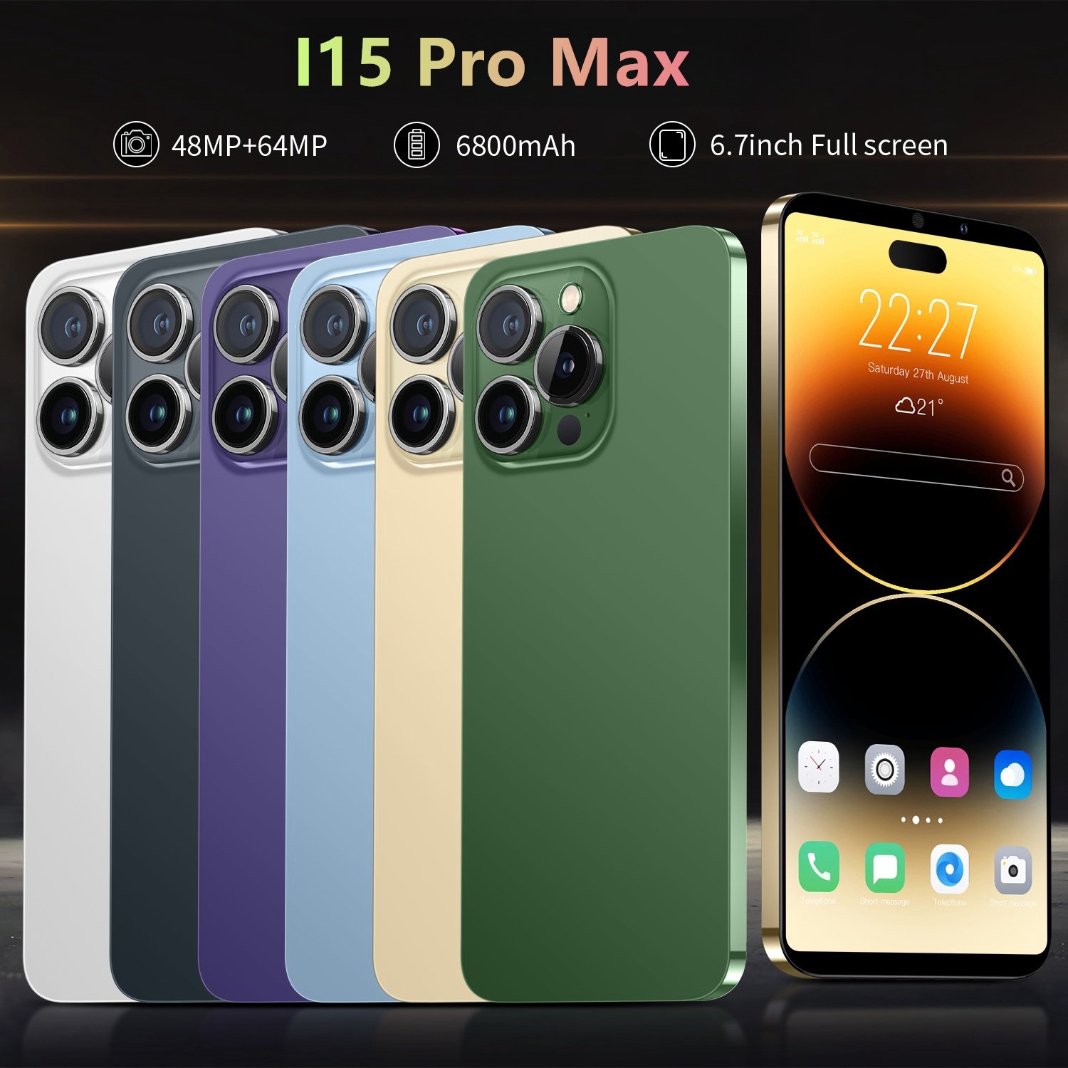 15 Pro Max 7.3inch Android 16gb+512gb Mobile Cell Phone Android 13 Smartphone Unlocked Mobile Phones For I15 in stock
